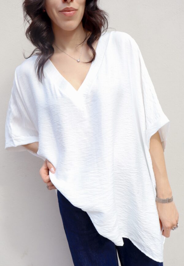 Blusa Over - scollo a V - Bianco